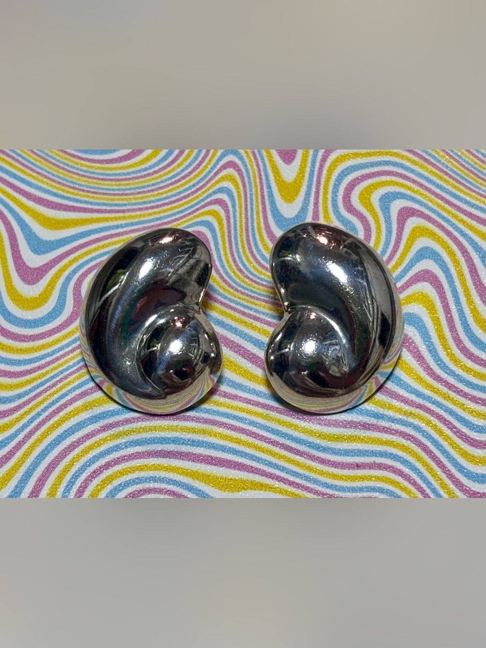 Vintage Taxco 925 Solid Sterling Silver Abstract Bean Clip-On Earrings - Picture 1 of 10